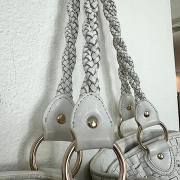 Elliott Lucca White Woven Leather Tote Boho Cottage Minimalist Neutral Coastal - Picture 11 of 11